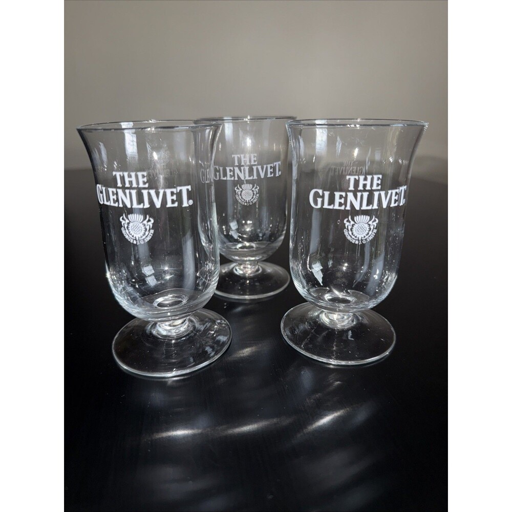 3 Glenlivet Single Malt Scotch Glass Whisky Etched SNIFTER Glencairn Glasses